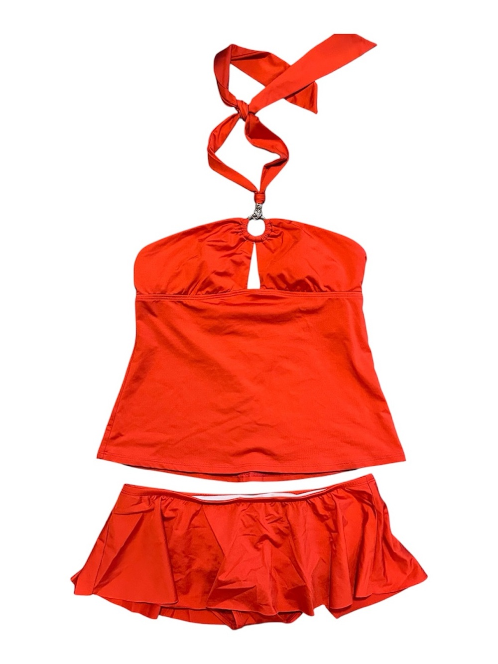 Red Orange  Halter Tankini with Skirted Bottom